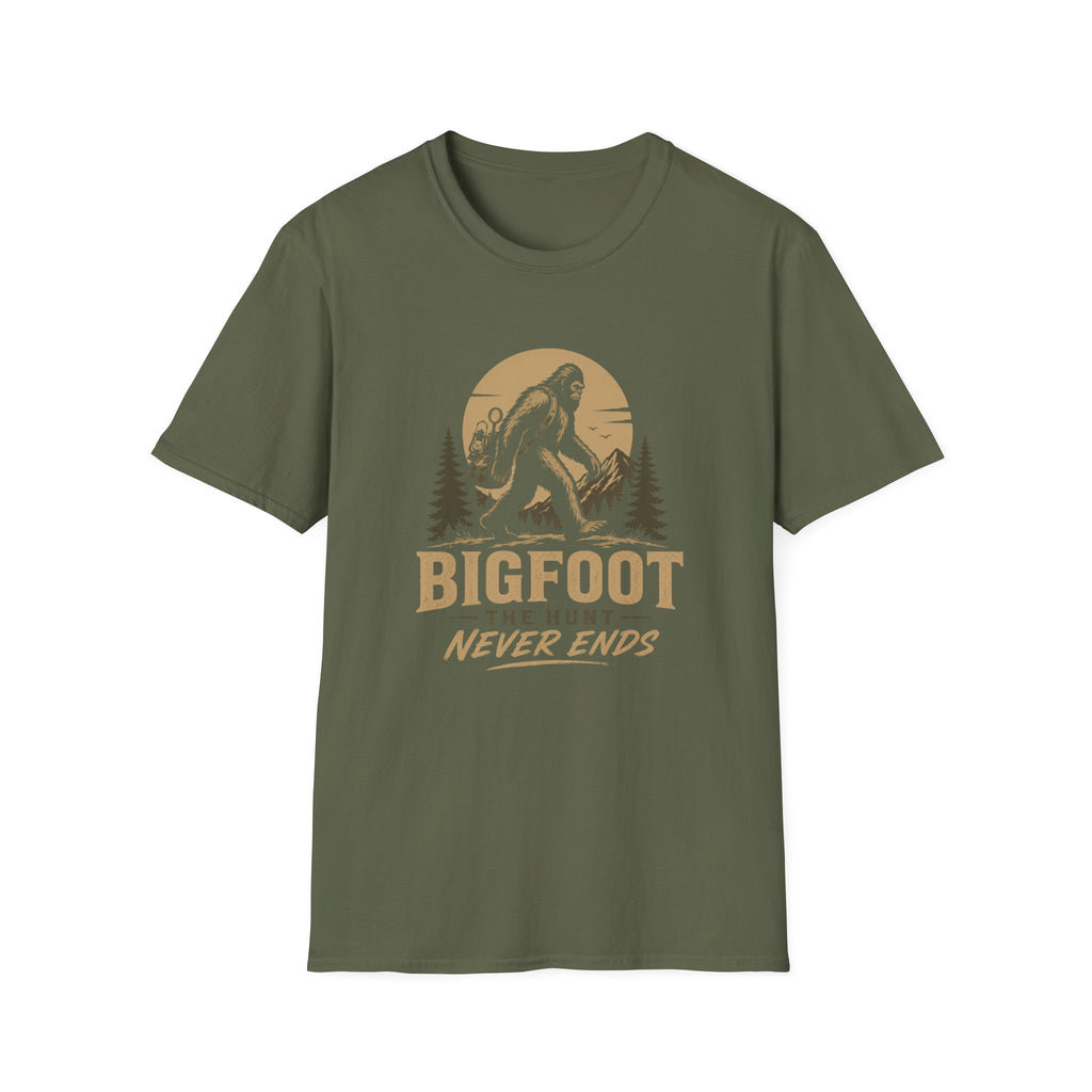 Bigfoot the Hunt Never Ends-T-Shirt