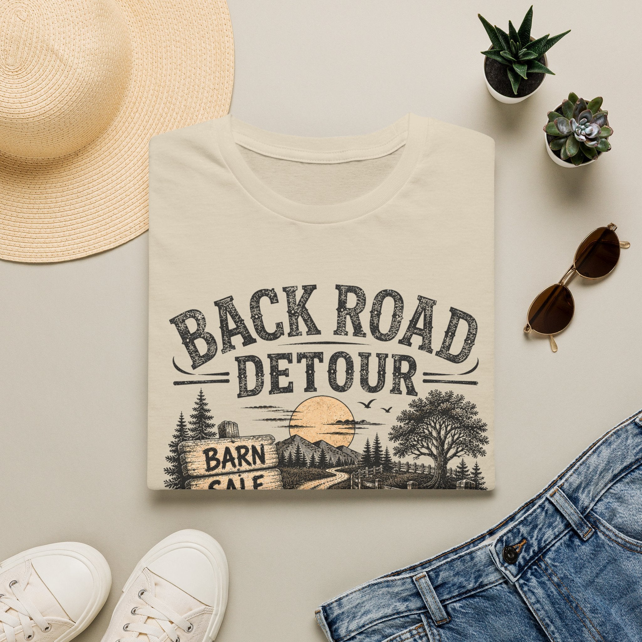 Back Road Detour-BW/Cream-T-Shirt